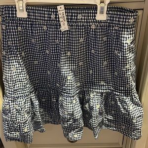 Madewell Brand Ruffled Blue and White Skirt with Plaid and Poco Dots